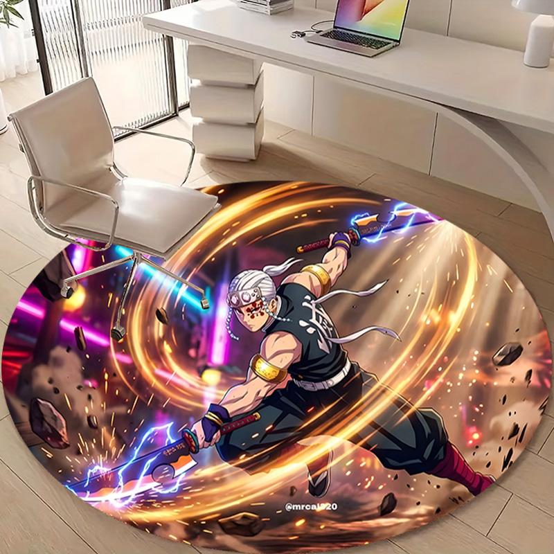 1pc Uzui Tengen Print Round Carpet Chair Round Carpet Suitable for Bedroom Living Room Home Decorative Carpet