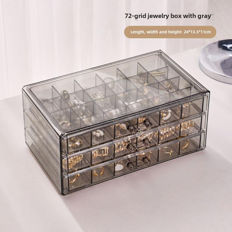 Прозрачная многослойная шкатулка для хранения украшений с ящиками для колец, сережек, ожерелий и браслетов