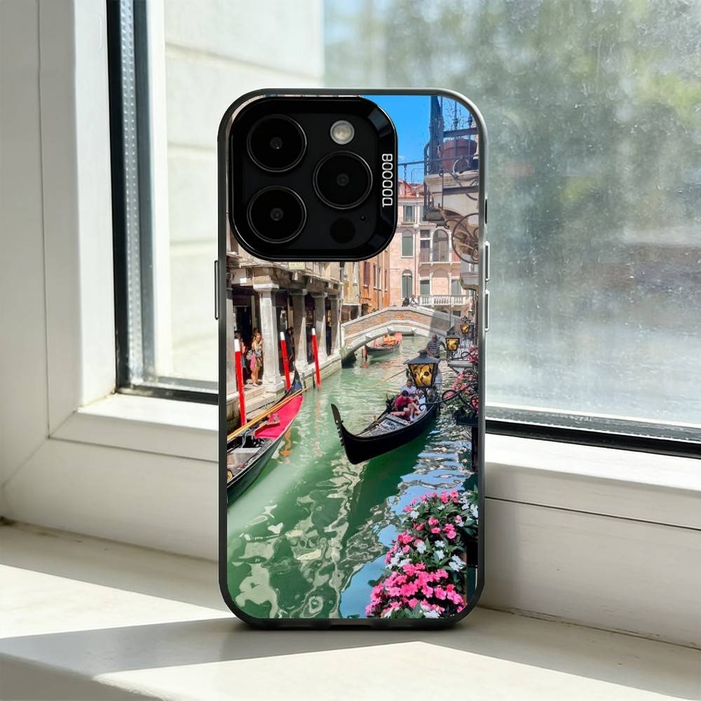 Beabtiful Water City Venice Phone Case For iPhone 17,16,15,14,13,12,11 Plus,Pro Max,XS,Colored Silver Plated Inside Cover