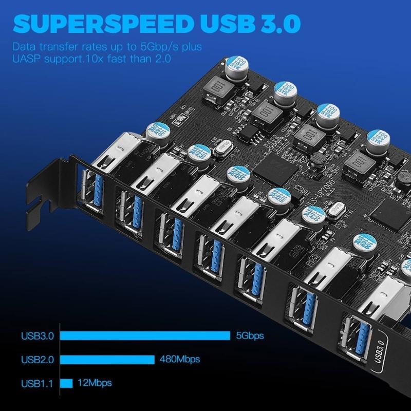 Внутренний USB-конвертер-хаб PCI-E на 7-портовый USB3.0 адаптер расширения для настольного ПК хост-карта поддержка 10/8/7/XP-