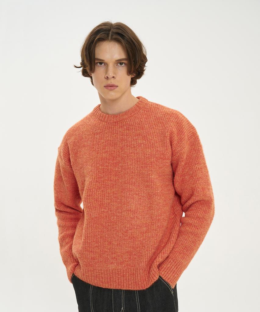 BLOND9 Grace Wool Rib Knit Sweater_Grapefruit Orange