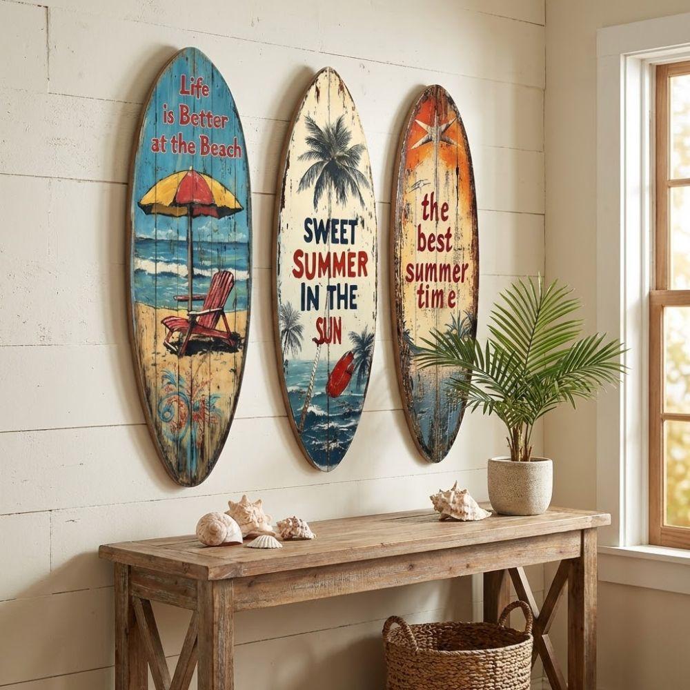 Summer Wooden Surfboards Wall Decor Colorful Beach Decor Wall Art  Festival Decor