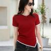 Женская футболка с круглым вырезом и коротким рукавом, женская футболка на весну и лето, универсальный хлопковый эластичный облегающий топ