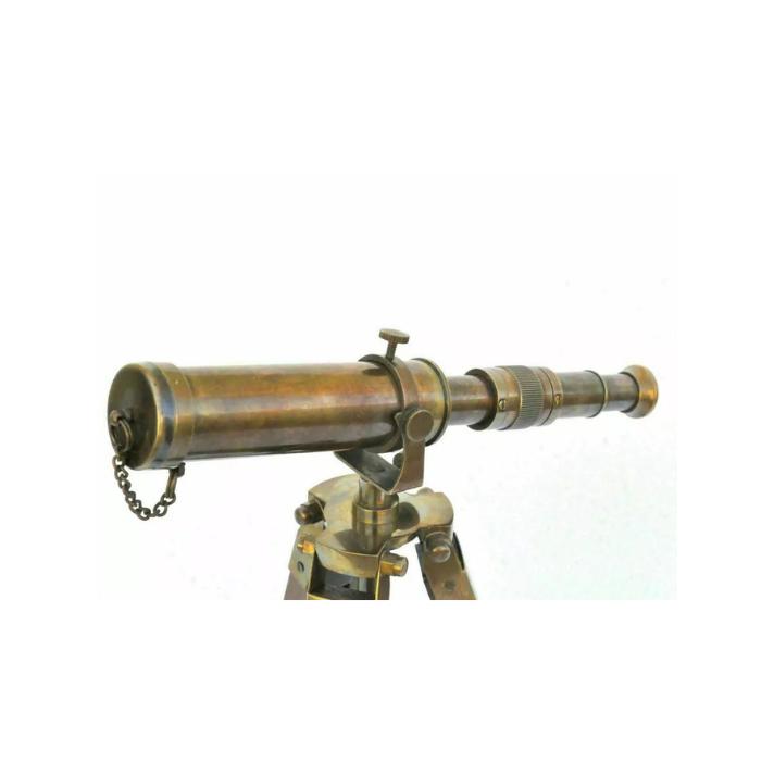 18" Brass Nautical Spyglass Polish Telescope With Brown Wooden Tripod Stand Gif