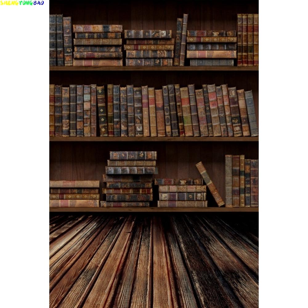 Old Wood Bookshelf Backdrop for Photography Back to School Library Study Room Decor Photocall Portrait Photographic Background