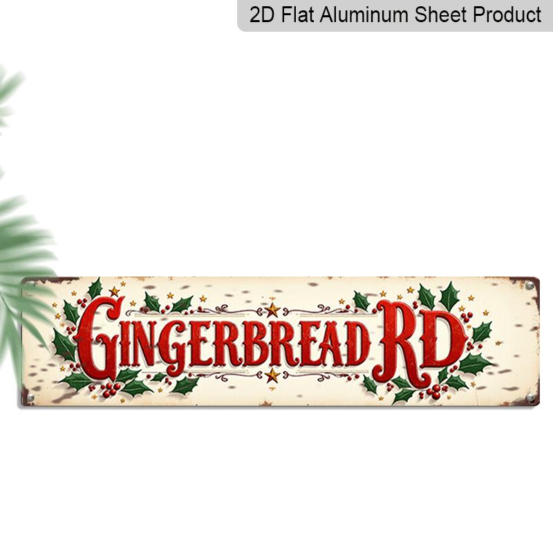 15.7×3.94inch Metal Sign for Christmas Decorations, Featuring A Vintage Gingerbread Road Design. Aluminum Decorative Sign, This Aluminum Wall Art Is