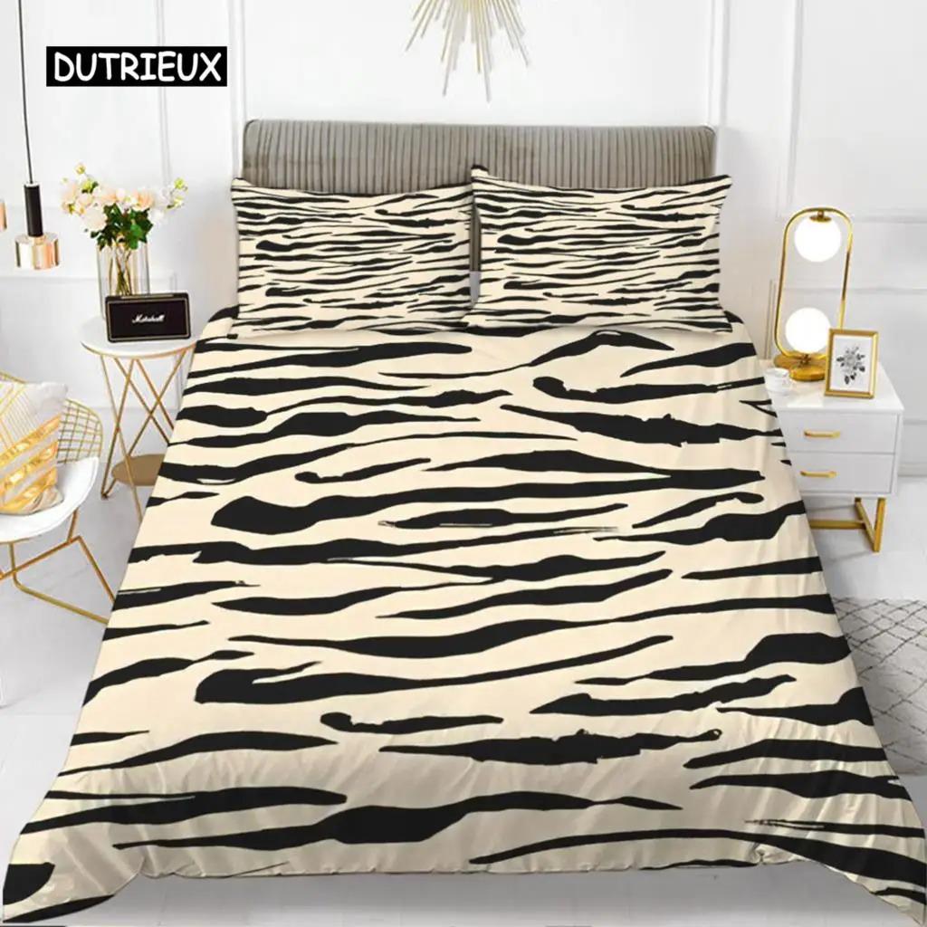 Пододеяльник с принтом зебры King Polyester Red Black Stripes Комплект постельного белья Wild Animal Zebra Wildlife Skin Покрывало для девочек