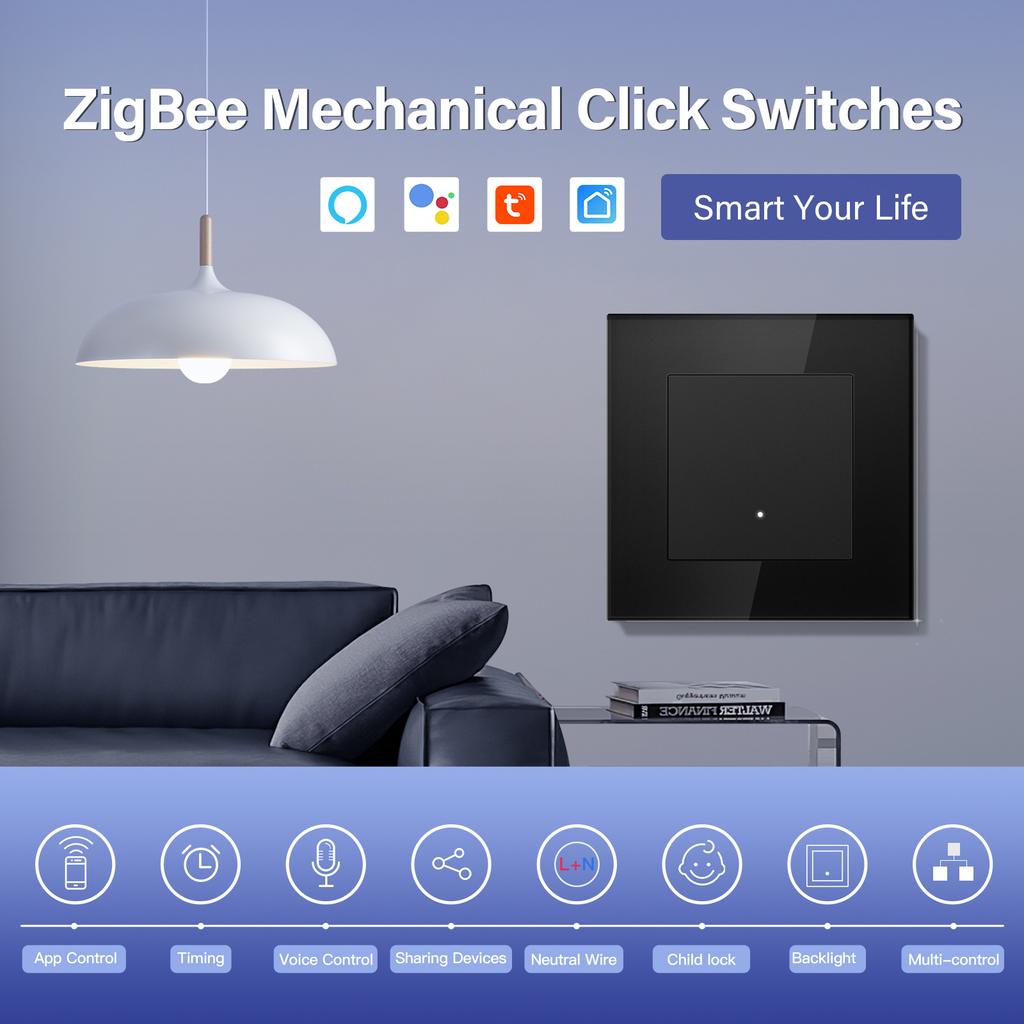 BSEED Zigbee 1/2/3-клавишные умные сенсорные выключатели света 1/2/3-позиционные Tuya Smart Life, совместимые с Alexa, плюс европейские розетки, стеклянные панели