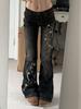 Floral Embroidery Jeans Vintage 2000s Low Rise Flared Jeans Women Retro Y2k Baggy Denim Pants High Street Basic Trousers