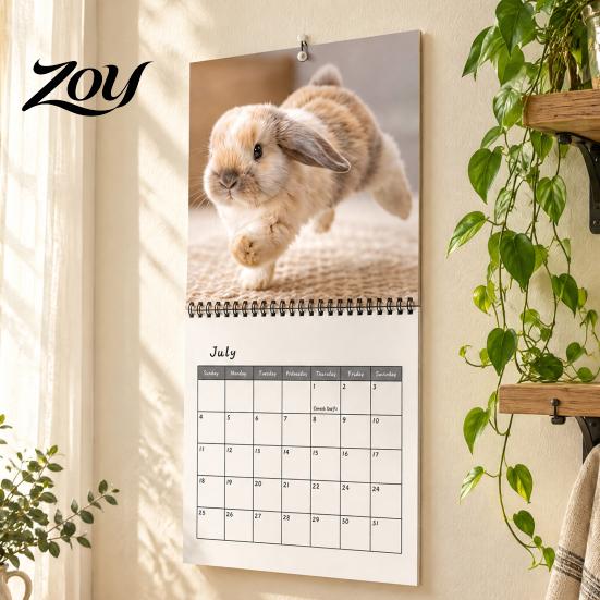 Monthly Schedule Organizer 2027 Cute Rabbit Wall Calendar, 12-Month Bunny Photography Planner with Healing Double Coil Binding, Thick Matte Paper, Pet