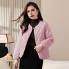 Women Single-breasted Jacket Solid Color Rhombus Checkered Coat Autumn Winter Loose Imitation Silk Cotton Padded Jacket for Everyday Wear