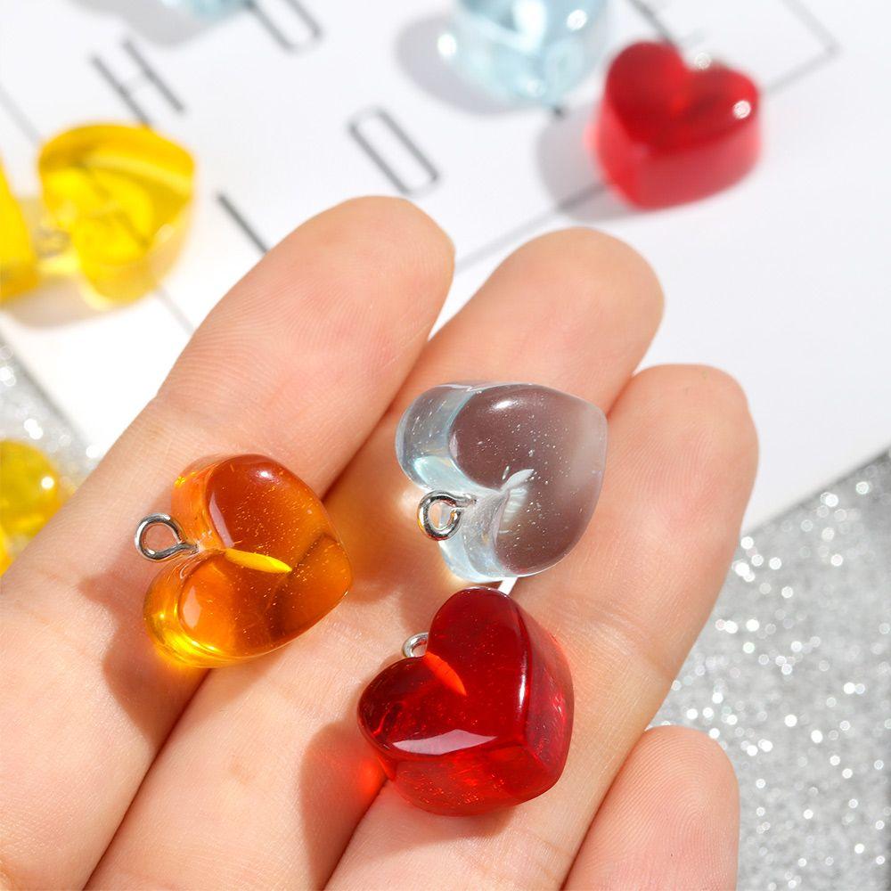 Handmade Earrings Jewelry Making Keychain Pendant Resin Heart Charms Candy Color Necklace Crafting