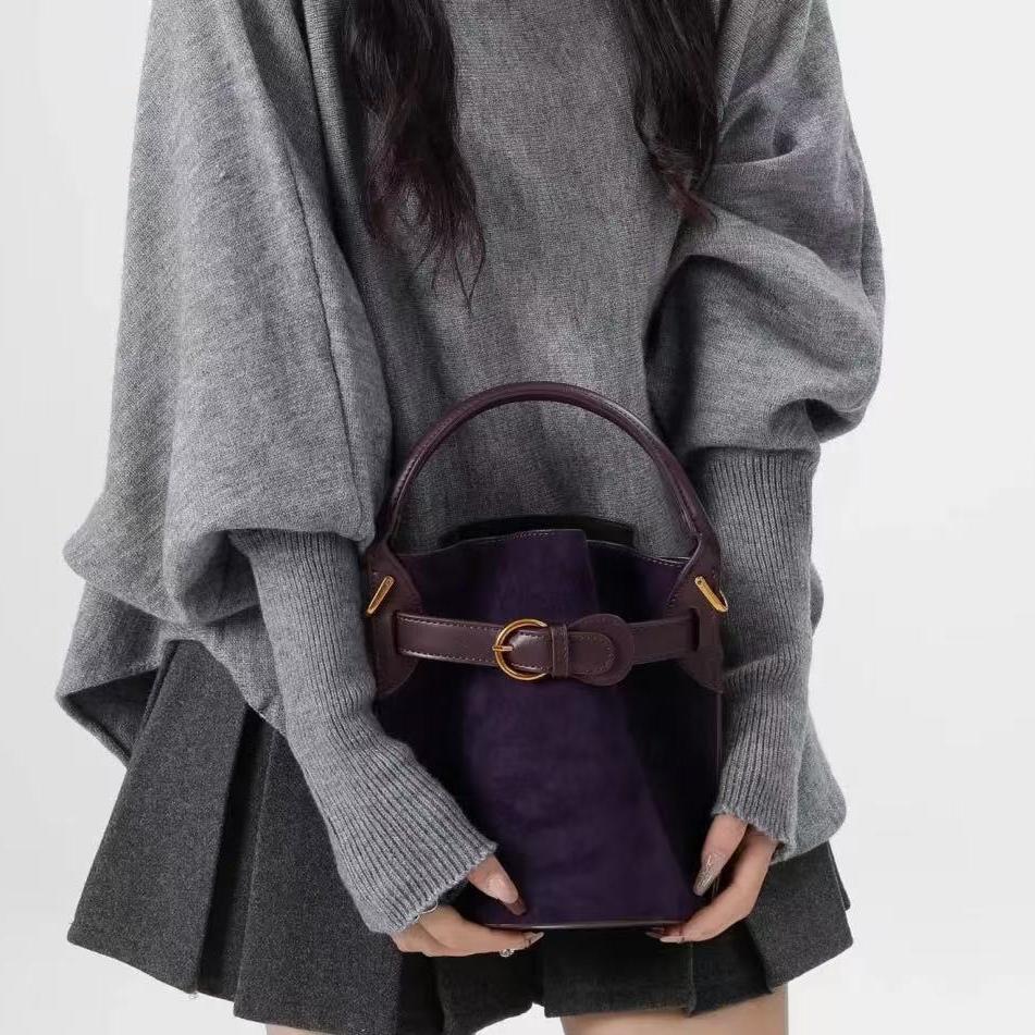 Design Women's Bag Shoulder Bag High-end Purple Bucket Bag Women's 2025 New Commuter Trendy Shoulder Messenger Bag