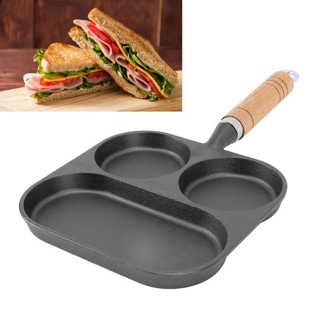 Breakfast Pan 3 Section Egg Frying Pan Non Coating Divided Grill Frying Pan Fast Heating Thicken Pan