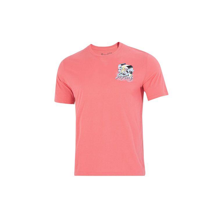 Under Armour Dopamine Seawater Pattern Sports Casual Letter Round Neck Short Sleeve T-Shirt Men Tops Pink 1361679-873
