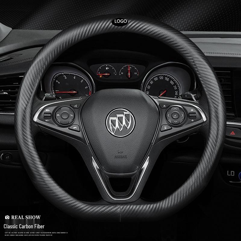 Premium Leather Steering Wheel Cover for Buick: Envision, Regal, LaCrosse, Excelle, Encore, GL6, Carbon Fiber Design