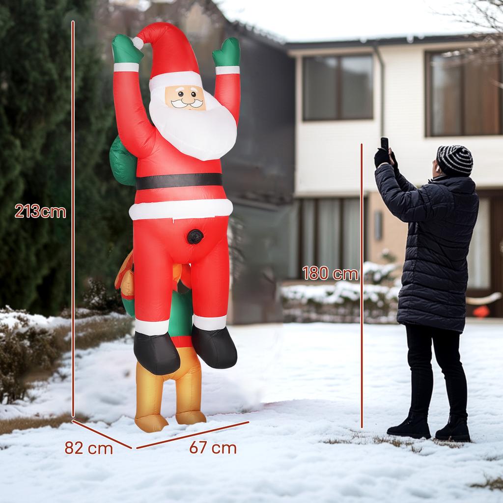 7FT Hanging Christmas Inflatable Santa with Dog, Christmas Blow Up Decoration with Built-in LED Lights for Garden, Indoor Outdoor Home Decor
