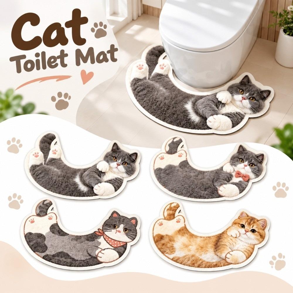 U-Shaped Decorative Floor Mat Cartoon Pattern Cat Pattern Rug U-Shaped Bathroom Rug Toilet Base