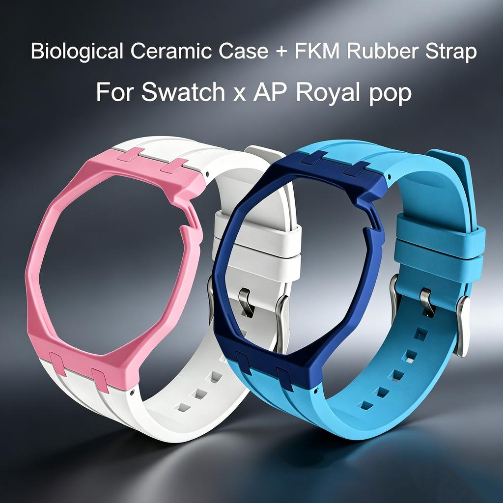Advanced Waterproof Anti-Allergy Bioceramic Case FKM Rubber Strap For Swatch x AP Royal Pop Exclusive Unisex Mod Kit