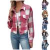 Женская модная повседневная рубашка с лацканами и пуговицами, клетчатая куртка с длинными рукавами