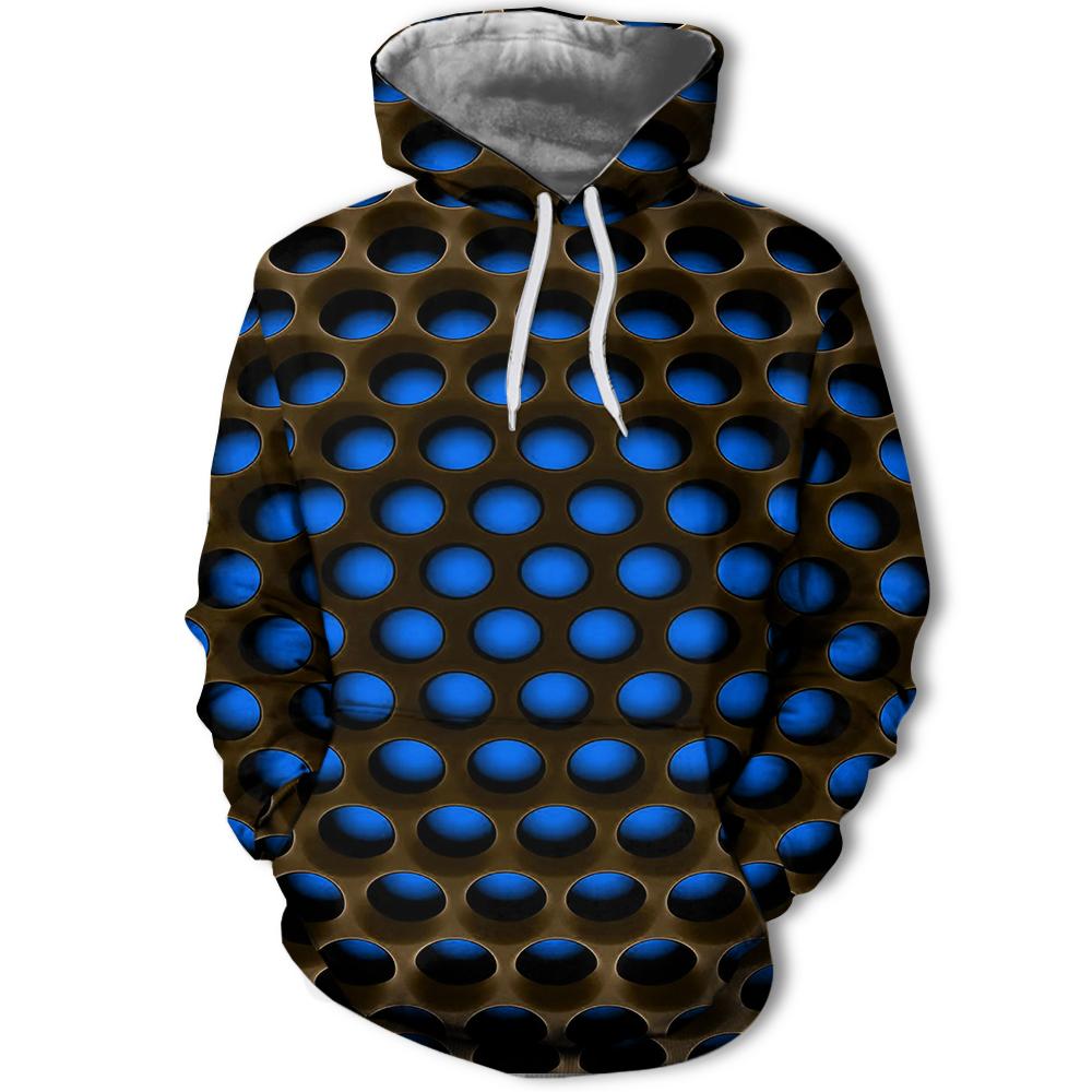 Honeycomb Hollow Dot Fleece Hoodie, Men's Thick Warm Autumn Winter Sweatshirt, 3D Mesh Spots Print Pullover for Avant-garde Street Shots