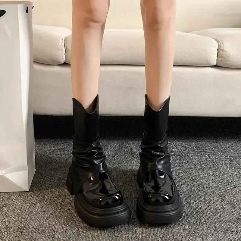 Женские ботильоны черного цвета, тренд 2024 года, распродажа женских коротких туфель, шикарные и элегантные весенние новые ботильоны, рок-зима в обуви