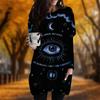 New In Autumn Letter Eye Print Plus Size Dress Women O'neck Long Sleeves Casual Pocket Dresses