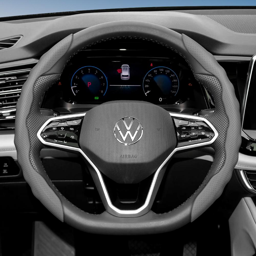 zkfan8 Suitable for Volkswagen Steering Wheel Cover, Wavy Sports Breathable Leather Segmented Anti-Slip Sweat-Absorbing