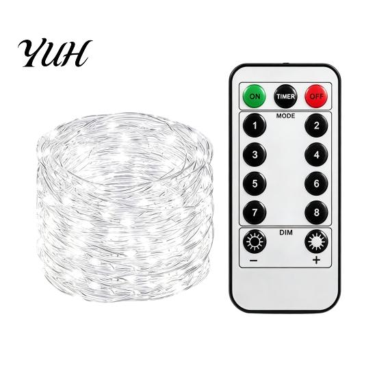 Indoor DIY Craft Lighting Copper Wire Fairy Lights with Remote, 8 Modes 10-Level Dimming Timer, Waterproof Halloween Christmas Tree Decorations