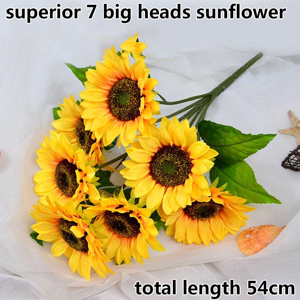 5/7/22 Heads Decorative Bright Yellow Real Touch Artificial Flower Fake Flores Bouquet Wedding Decoration Silk Sunflower