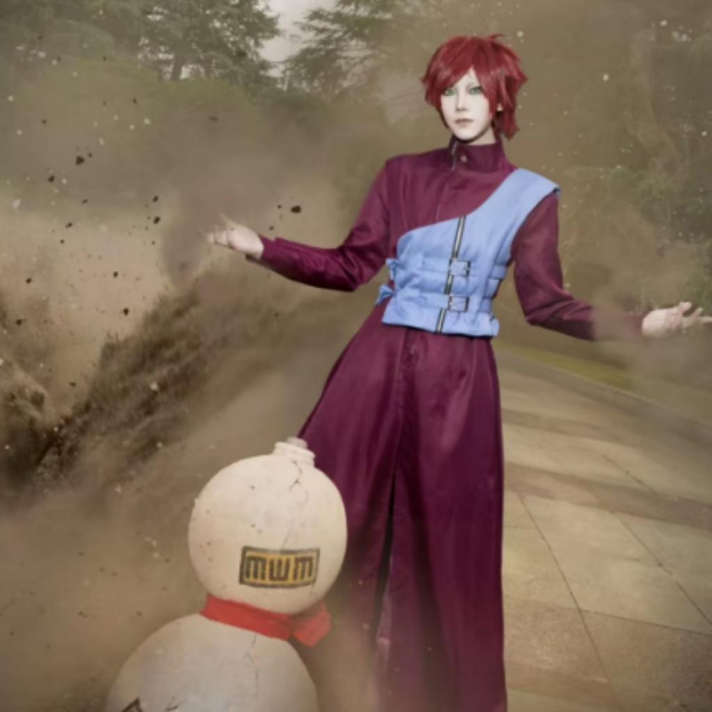 Gaara Cosplay Costume Sand Waterfall Fifth Kazekage Red Hair Shinobi Ninja Tatoo Sticker Set Wig Halloween Xmas