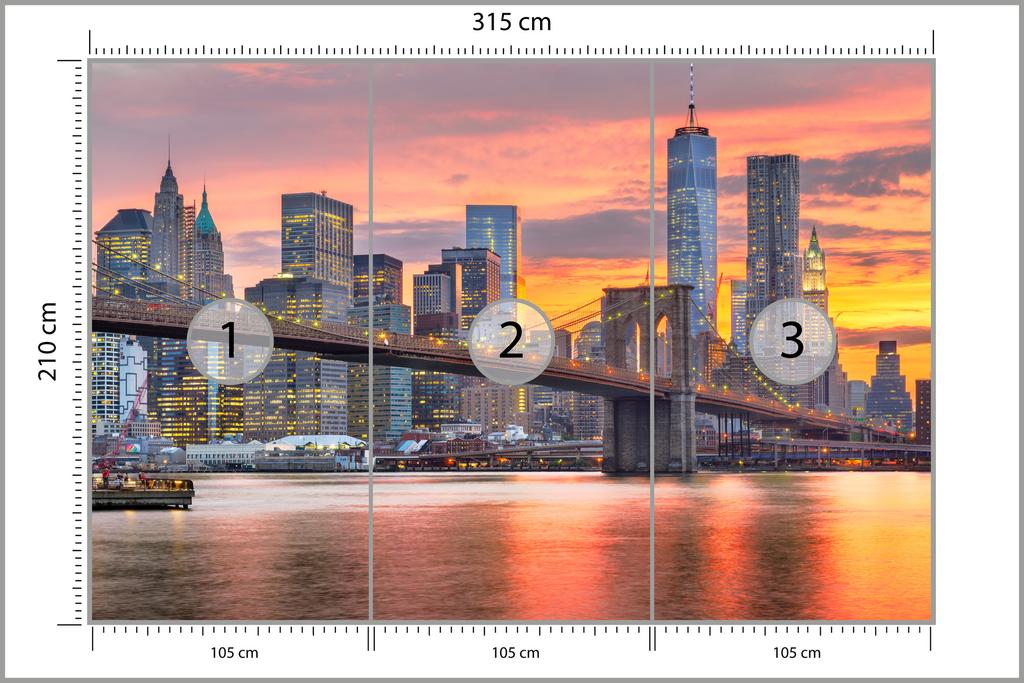 Photomural Lower Manhattan Skyline And Brooklyn Bridge Washable Fleece 315x210
