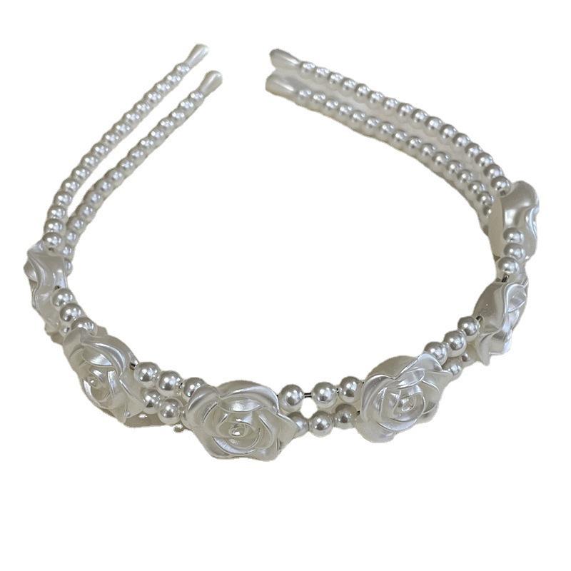 Двухслойная цветочная повязка на голову с розовым жемчугом в стиле ретро — корейский стиль