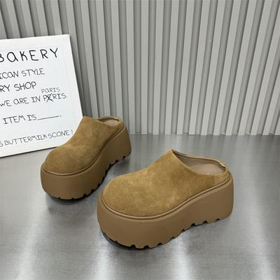 Европейские и американские полутапочки с большой головой и толстой подошвой, женские, новинка 2024 года, сумка, увеличивающая объем, ленивые матовые туфли-кексы