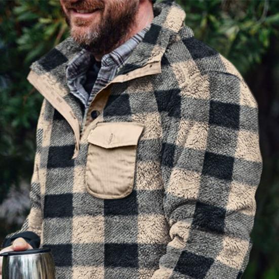 Мужской свитшот в клетку, утепленный пуловер свободного кроя, зимний свитшот для повседневной носки