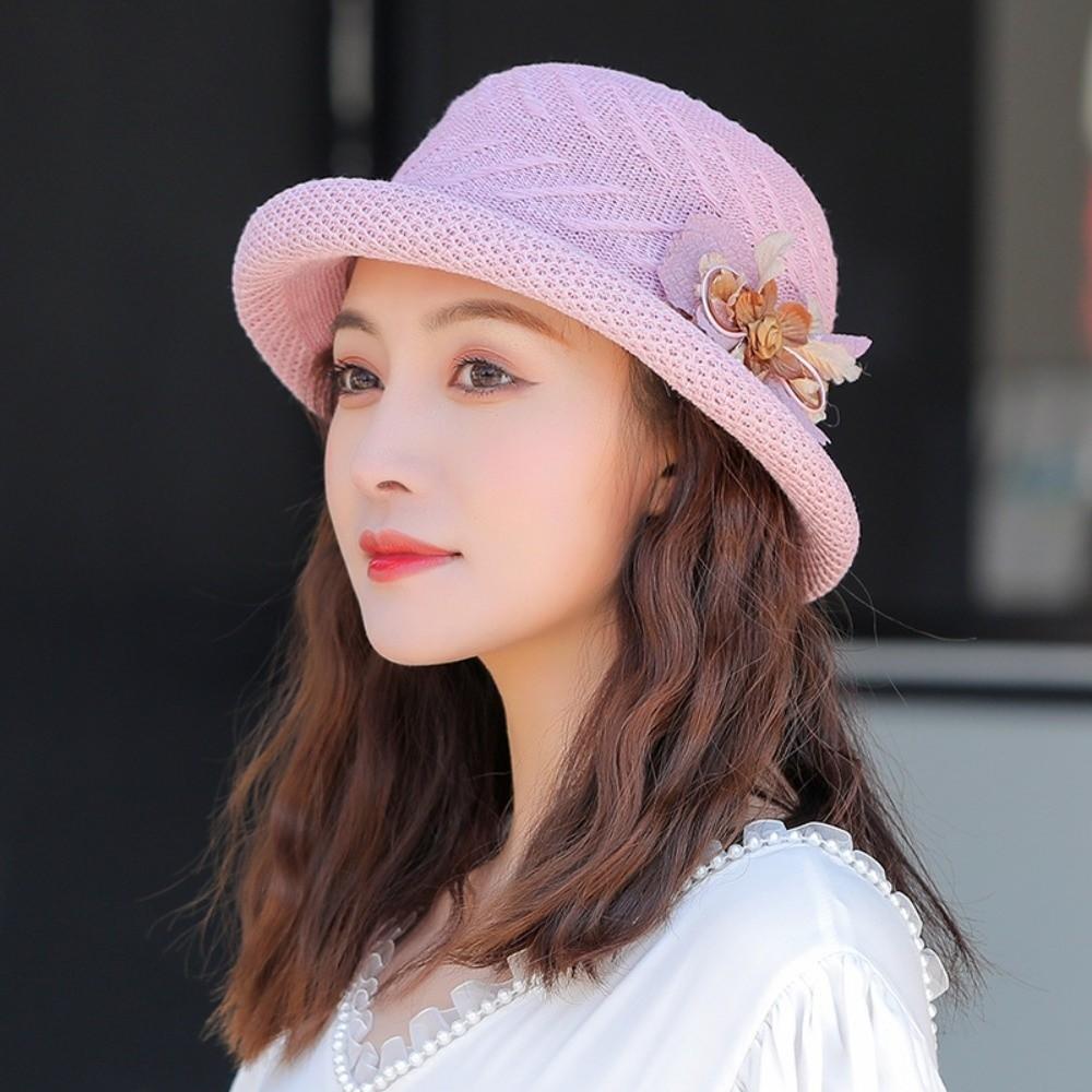 with Butterfly Knot Flower Straw Bucket Hats Dome Wedding Fascinator Hat Sunshade Cap Traveling