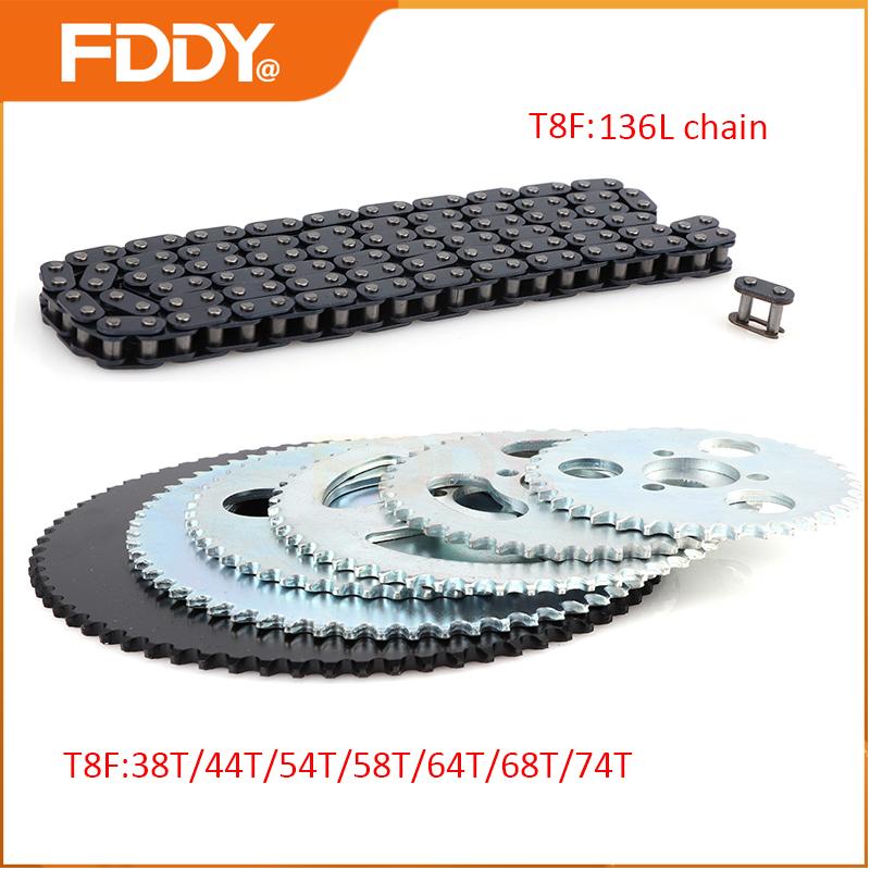FDDY 47cc 49cc Цепь T8F 136 звеньев и Звездочка 38 44 54 58 64 74 зуба для Мини-мотоцикла Квадроцикла 2-тактные 4-тактные Запчасти