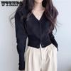 Women's Knitted Cardigan Autumn and Winter New Item Solid Color Slim Fit Short Sweater Cardigan