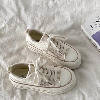 Дядя Си, молочно-белые парусиновые кеды на платформе с круглым носком женские 2025 весна новые универсальные маленькие белые туфли корейский шик кеды