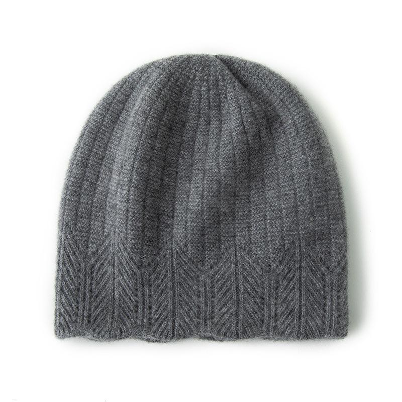 Cashmere Autumn and Winter New Women's High End Design Solid Color Jacquard Warm Ear Protecting Headscarf Knitted Hat