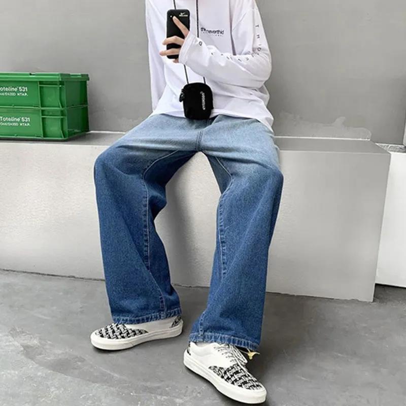 Китайская версия джинсов с градиентом для мальчиков, осенние тенденции, универсальные свободные повседневные прямые длинные брюки с широкими штанинами для мужчин и женщин