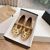 Metal Rivet Mary Jane Single Shoes Women's Spring and Summer Leather Round Head Flat Bottom One-word Belt Hollow Ballet Shoes