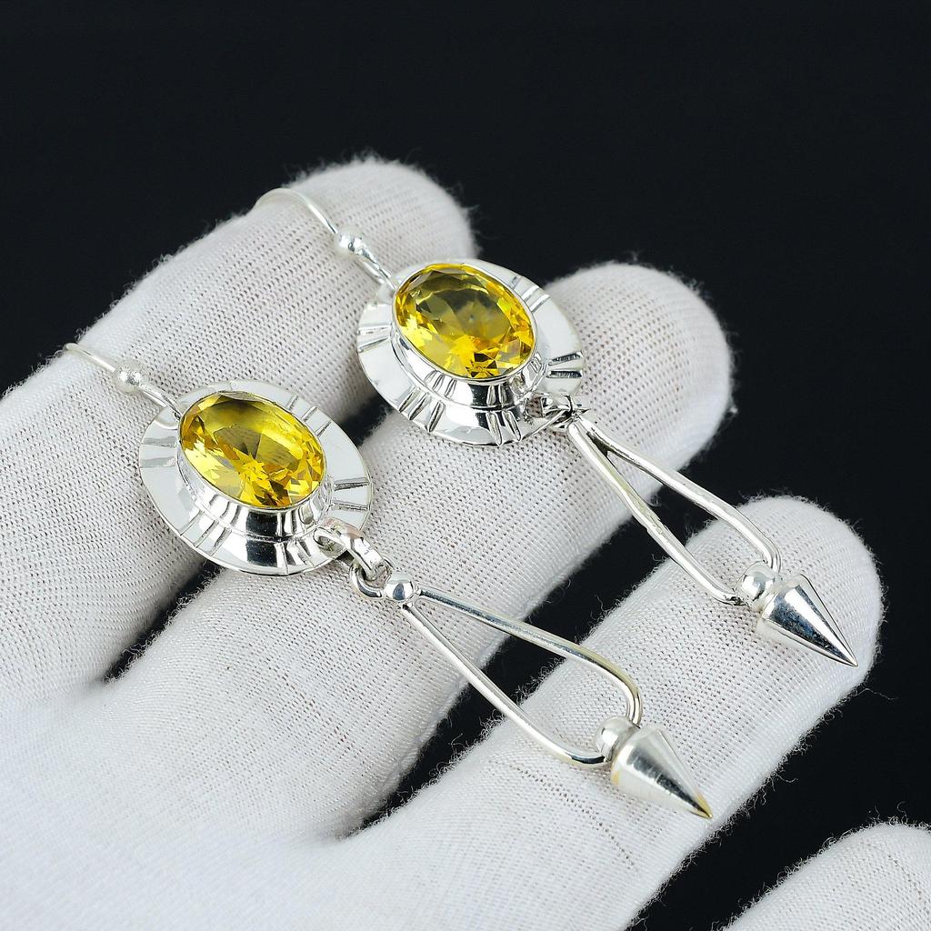 Citrine Gemstone Earring, Citrine Silver Earring, Oval Gemstone Earring, 925 Sterling Silver Earring, Gemstone Earring, Meditation Earring