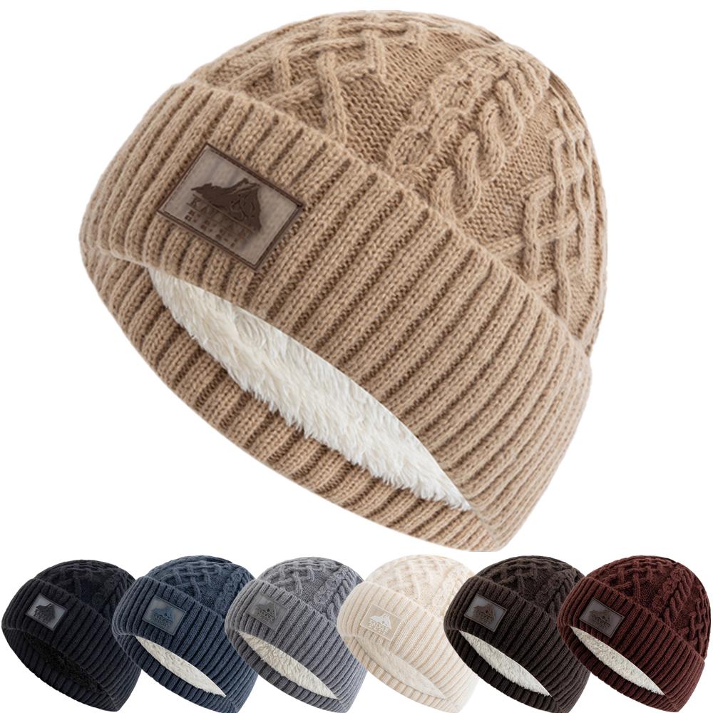 Унисекс Теплая Зимняя Шапка с Плюшевой Меховой Подкладкой Стильная Теплая Шапка Мягкая Шапка-Бини Для Мужчин Женщин Для Улицы Лыжного Спорта Вязаная Шапка