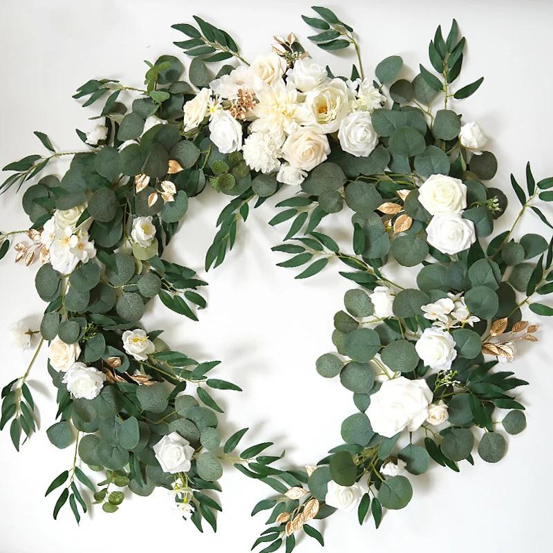 Artificial Flower Garlands for Table Runner Eucalyptus Sweetheart Table Centerpieces for Backdrop Boho Wedding Decoration