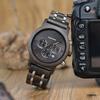 BOBO Bird Wood Watch Luxury Wood Metal Strap Chronograph Date Display Quartz Watch Versatile Watch Medium Size for Men Metal Black Men's Men's