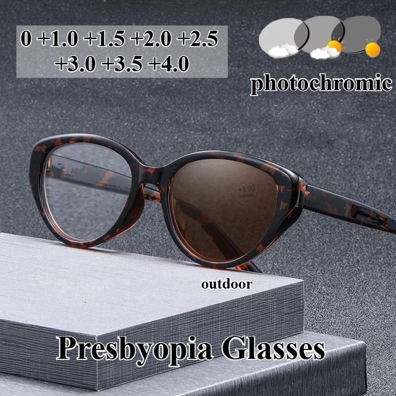Нейтральные фотохромные очки для пресбиопии формы «кошачий глаз» Женские Ретро Мода Антисиний свет Очки для чтения ДО +4.0 Ультра-прозрачные