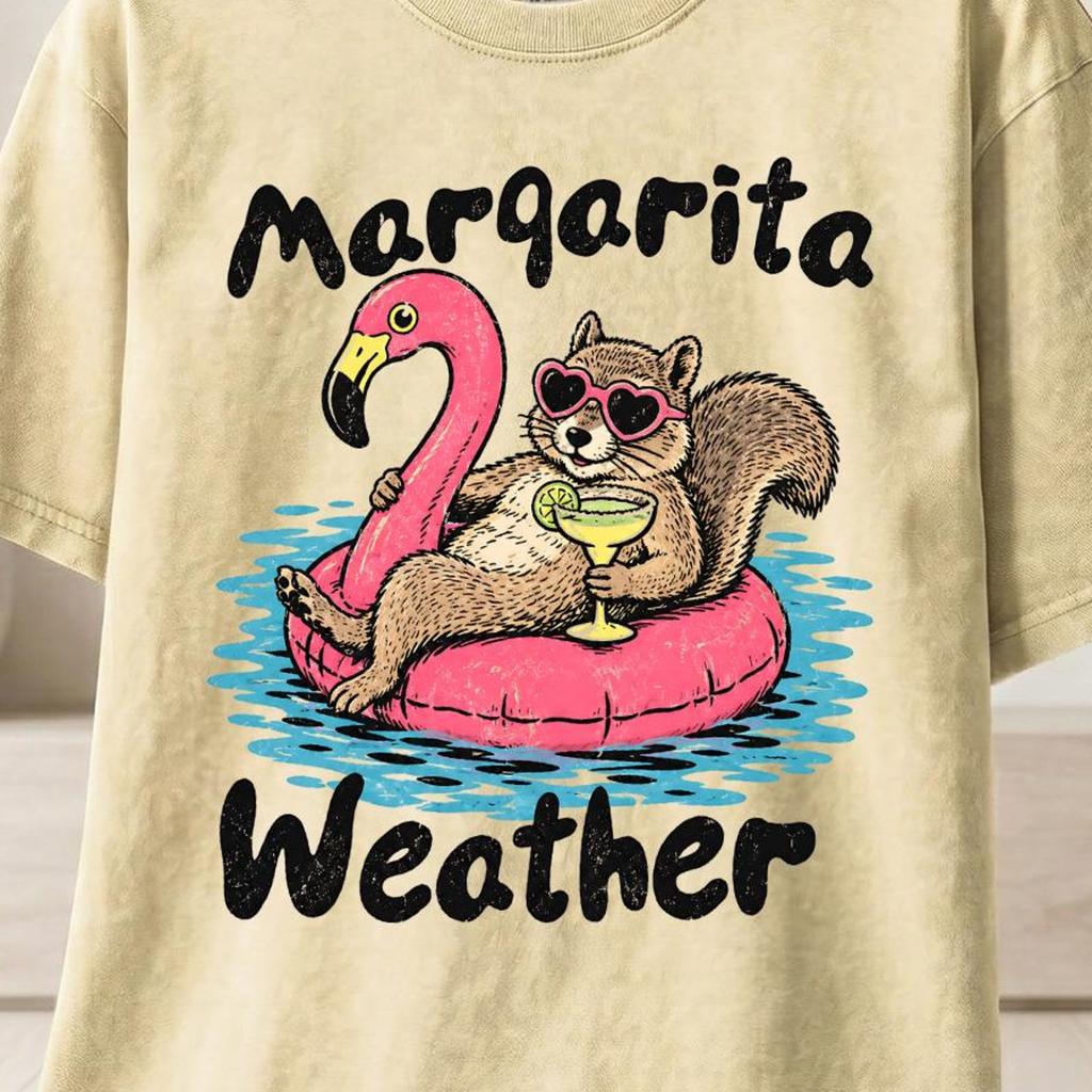 Margarita Weather Funny Squirrel T-Shirt and kids tshirt | Flamingo Float Beach Summer Vacation Tee | Animal Lover Party Gift for Her Him