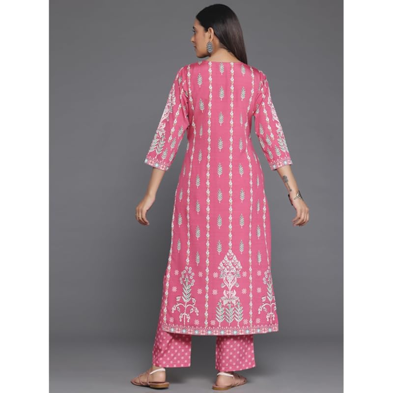 Libas Coral Printed Poly Crepe Straight Kurta With Trousers