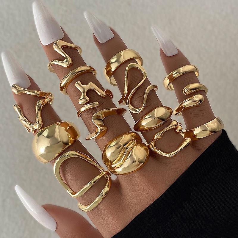 1Set Vintage Metal Rings For Women Men Gift Personalized Punk Hip Hop Irregular Exaggerated Knuckle Joint Rings